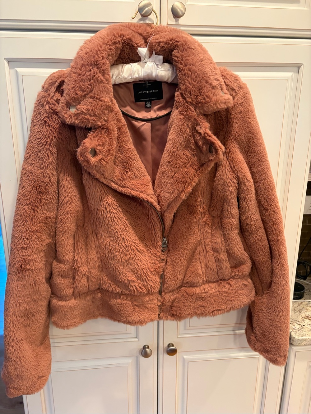 Lucky Brand Plush Teddy Jacket in Dusty Rose